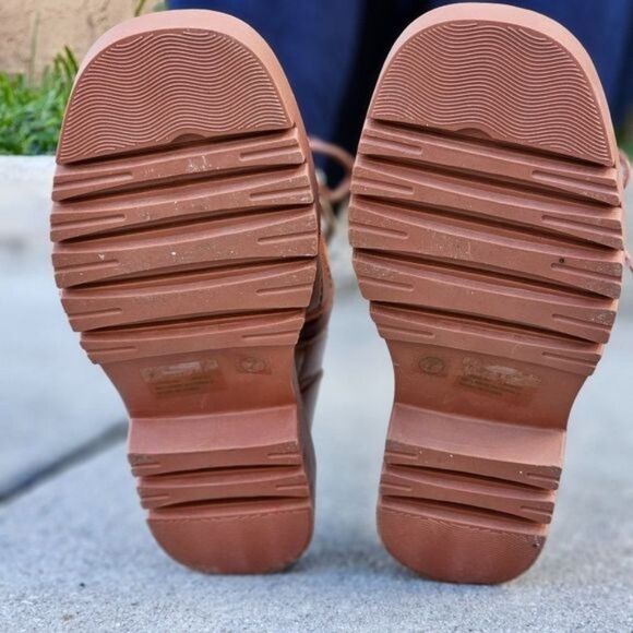 Womens Chunky Block Heel Ankle Combat Boots Brown Color - Picture 6 of 6